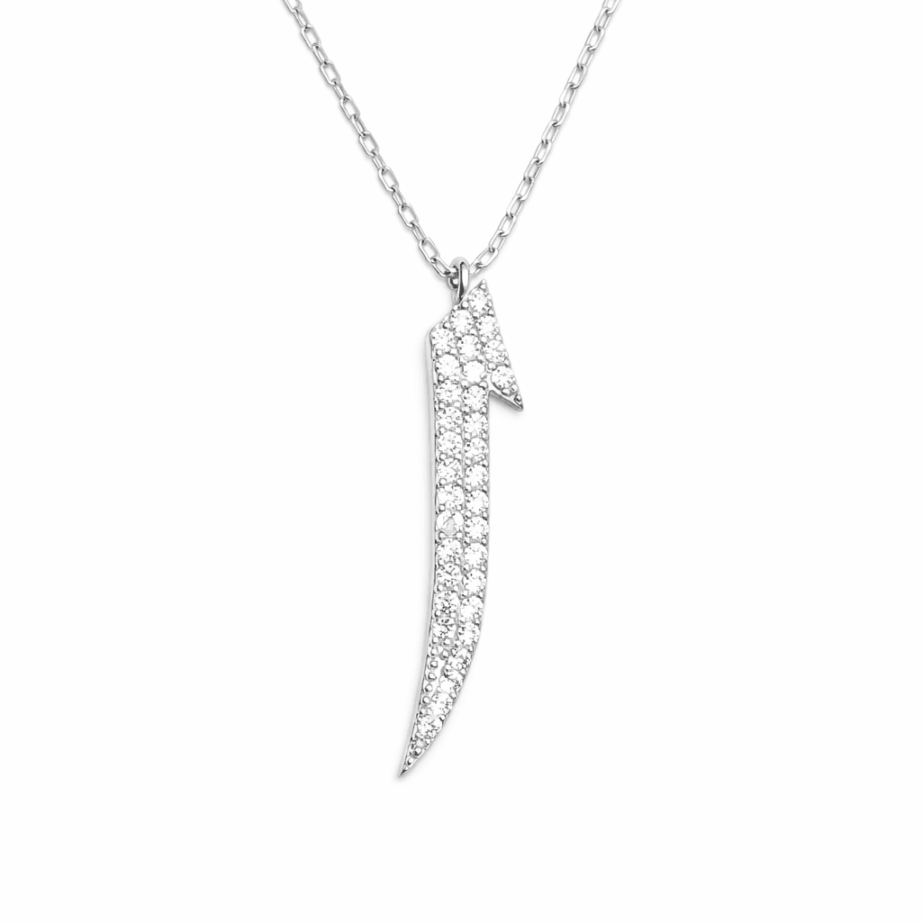 Zirkon Taşlı Elif Harfi Tasarımlı Kadın Gümüş Kolye resmi