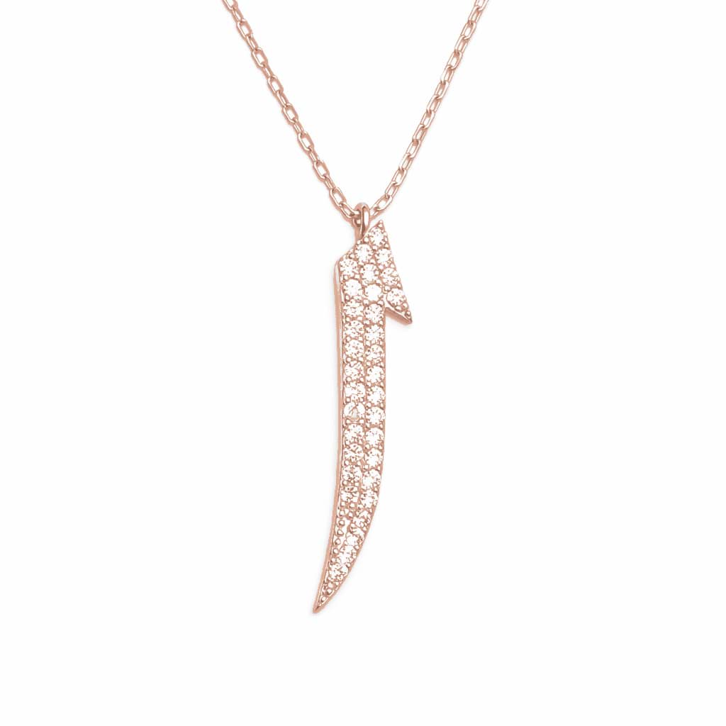 Roze Rengi Zirkon Taşlı Elif Harfi Tasarımlı Kadın Gümüş Kolye resmi