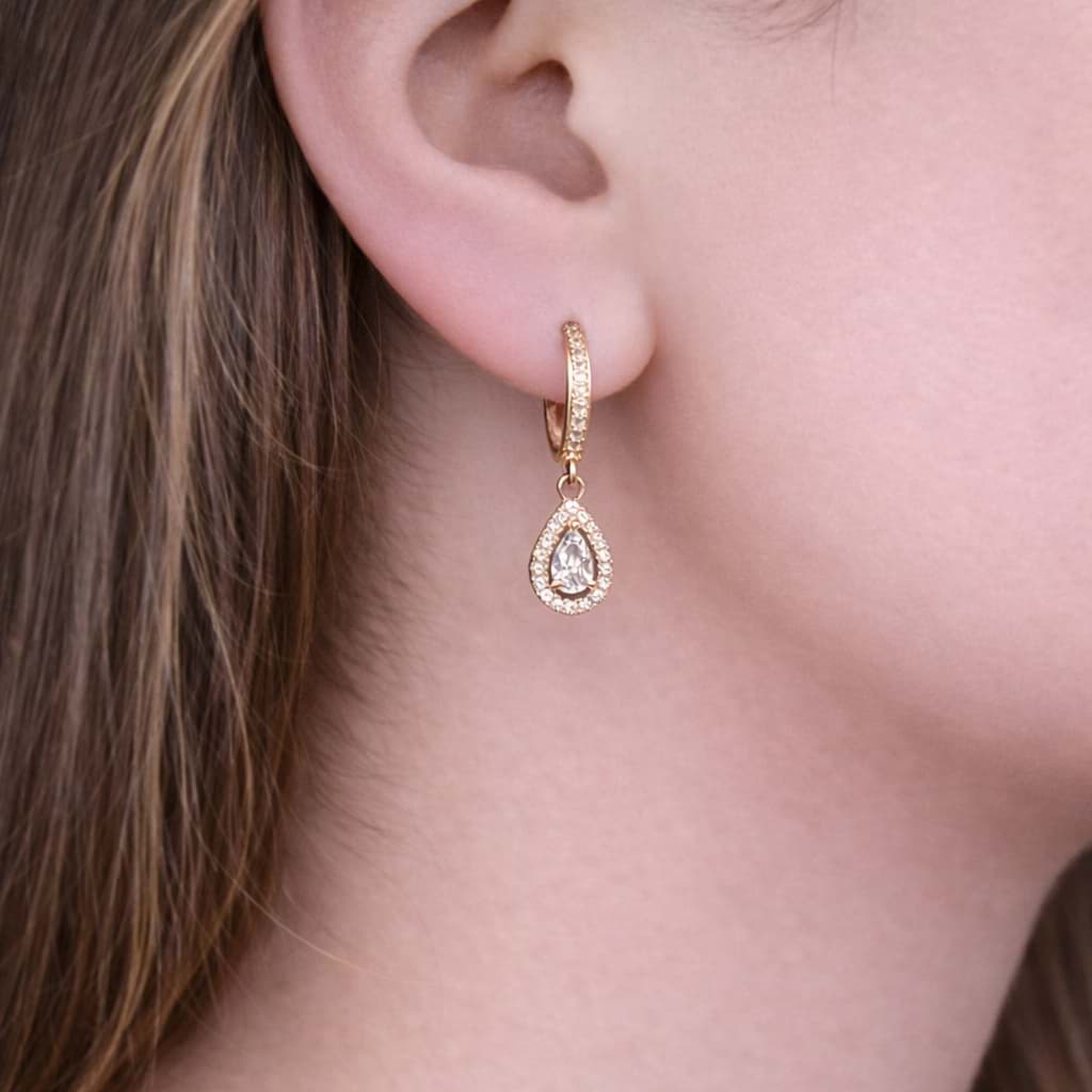 Rose Rengi Zirkon Taşlı Damla Sallantılı Kadın Gümüş Küpe resmi