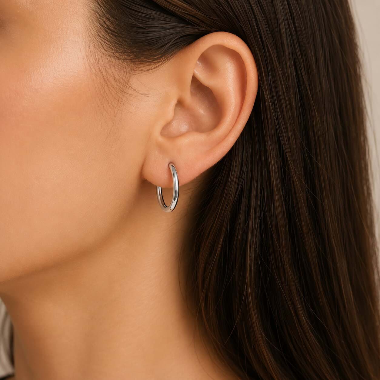 925 Ayar Gümüş Taşsız 21 mm Halka Küpe resmi